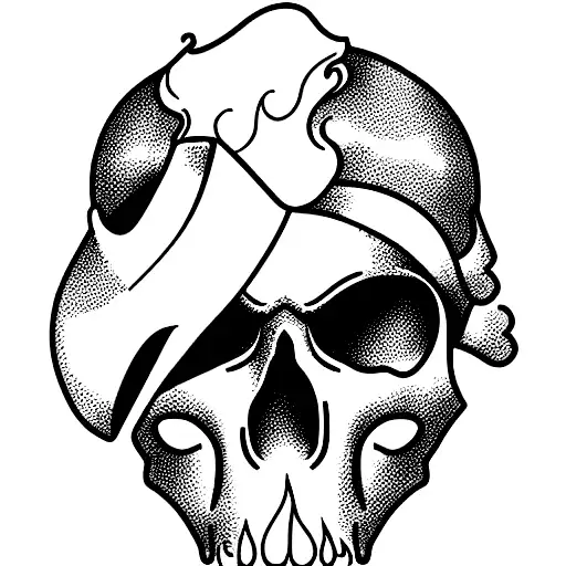 Firefighter skull with helmet in flames tattoo design idea