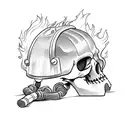 Firefighter skull with helmet in flames tattoo design idea