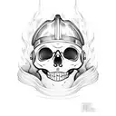Firefighter skull with helmet in flames tattoo design idea