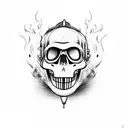 Firefighter skull with helmet in flames tattoo design idea