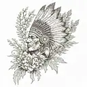 full sleeve with headdress and Indian paintbrush and sagebrush   tattoo design idea