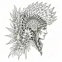 full sleeve with headdress and Indian paintbrush and sagebrush   tattoo design idea