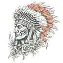 full sleeve with headdress and Indian paintbrush and sagebrush   tattoo design idea