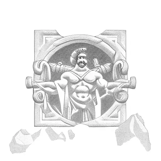 hercules with greek buildings around tattoo design idea