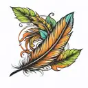 feather with leaves falling tattoo design idea