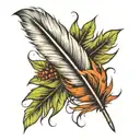 feather with leaves falling tattoo design idea