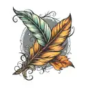feather with leaves falling tattoo design idea