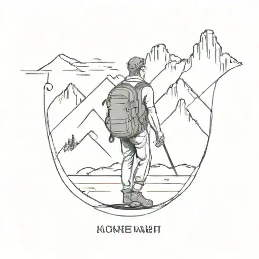 travel tattoo mountains, river with antelope, trekking shoes, backpack and a motorbike  tattoo design idea