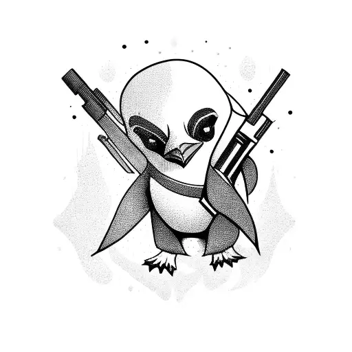 pop art style of penguin holding gun tattoo design idea