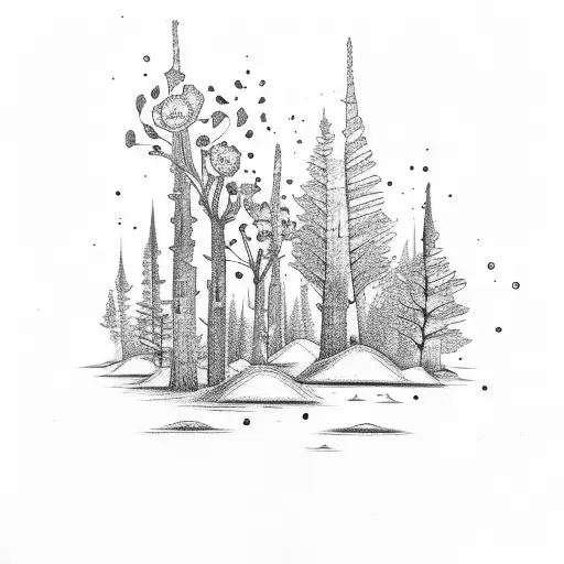 A forest scene with roses blooming on the trees tattoo design idea