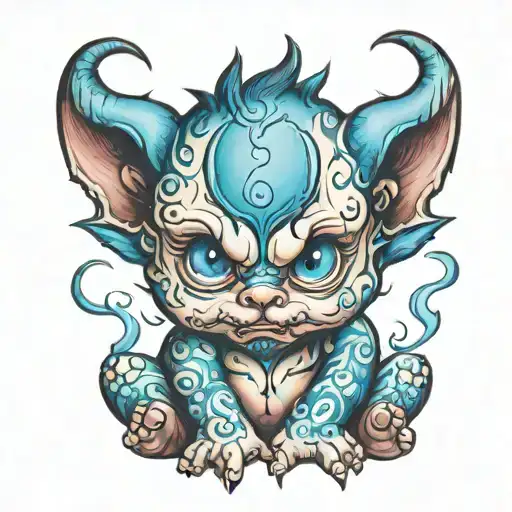 baby devil with blue eyes tattoo design idea