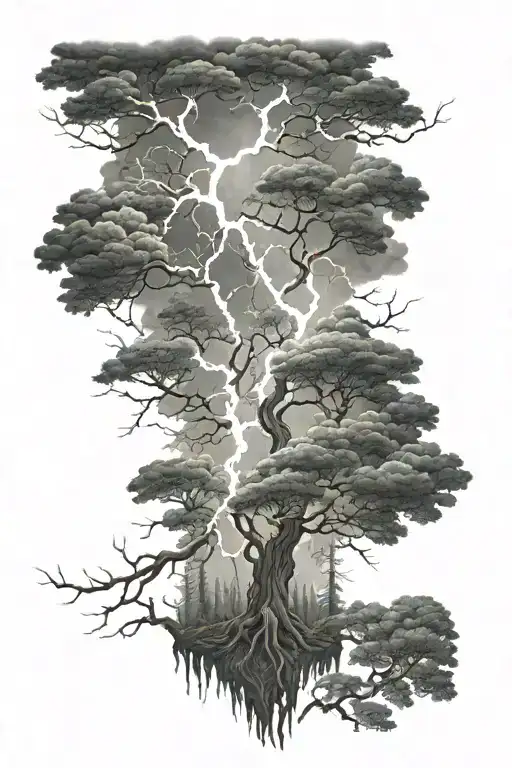lightning storm in a Forrest full sleeve tattoo design idea