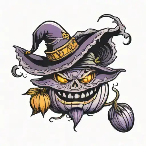 cute pumpkin with purple witch hat  tattoo design idea