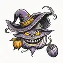 cute pumpkin with purple witch hat  tattoo design idea