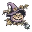 cute pumpkin with purple witch hat  tattoo design idea