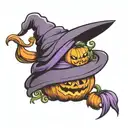 cute pumpkin with purple witch hat  tattoo design idea