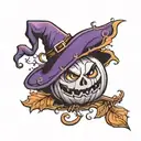 cute pumpkin with purple witch hat  tattoo design idea