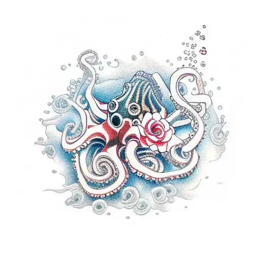 scuba diving rose octopus tattoo design idea