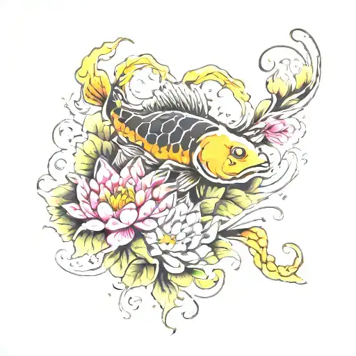 scorpio, love, koi fish, water lilly, masculine tattoo design idea