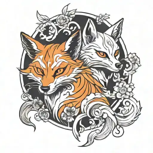 kitsune foxe and kitsune mask tattoo design idea