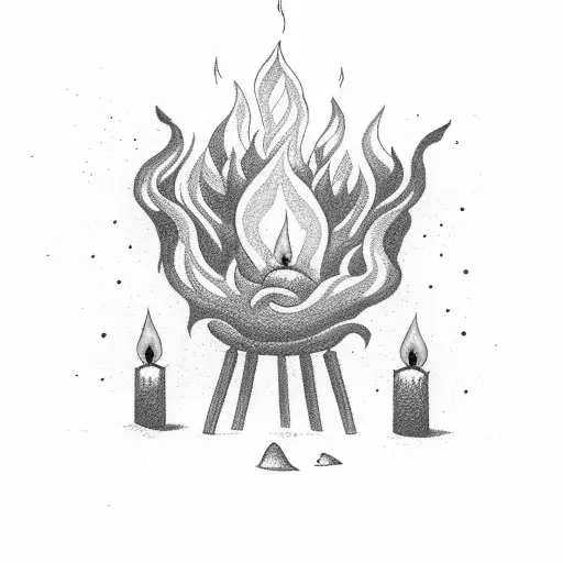 A dark and mysterious scene of extinguished candles, representing the past, with smoke rising from the closest ones, symbolizing memories tattoo design idea