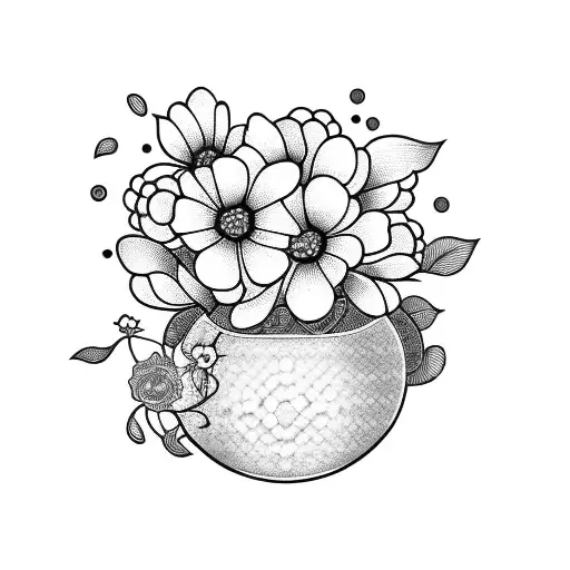 oriental pot with flowers tattoo design idea