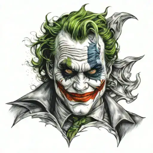 A realistic portrait of Joker and Batman combined in one style tattoo tattoo design idea