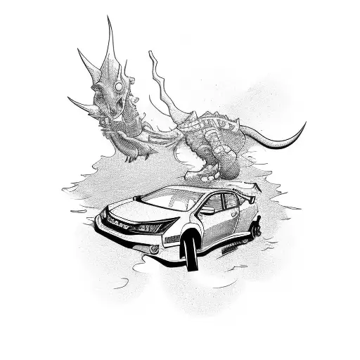 Incorporate a detailed illustration of a Honda Civic drifting on a race track tattoo design idea