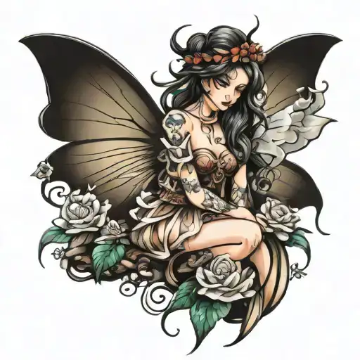 fairy sitting tattoo design idea