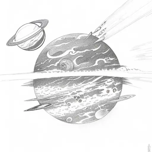 Rocket with a planet tattoo design idea