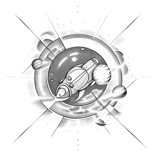 Rocket with a planet tattoo design idea