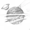 Rocket with a planet tattoo design idea