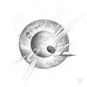 Rocket with a planet tattoo design idea