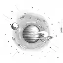 Rocket with a planet tattoo design idea