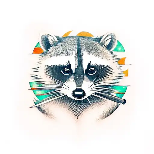 raccoon weilding a halberd tattoo design idea