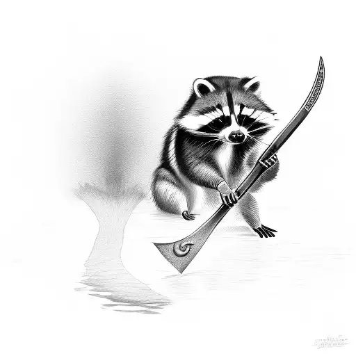 raccoon holding a halberd tattoo design idea