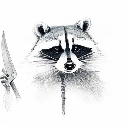raccoon weilding a halberd tattoo design idea