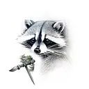 raccoon weilding a halberd tattoo design idea