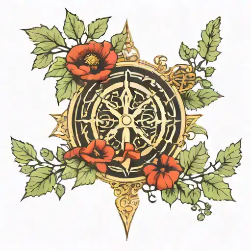 Celtic Life Tree, remembrance poppies, knights sheild, nautical compass, dyslexia symobol, justitiae tenax family mott tattoo design idea