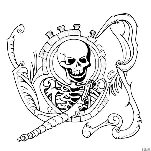 Skeleton in a castle window drinking wine tattoo design idea