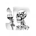 Skeleton in a castle window drinking wine tattoo design idea