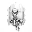 Skeleton in a castle window drinking wine tattoo design idea
