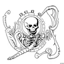 Skeleton in a castle window drinking wine tattoo design idea