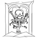 Skeleton in a castle window drinking wine tattoo design idea