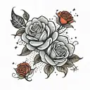 generate a cloud background with red rose flowers and stars sleeve tattoo tattoo design idea