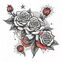 generate a cloud background with red rose flowers and stars sleeve tattoo tattoo design idea