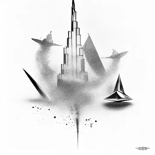 aces, dices, burj khalifa, bullshark, academy Award statue tattoo design idea