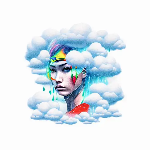 rain cloud woman Nature  tattoo design idea