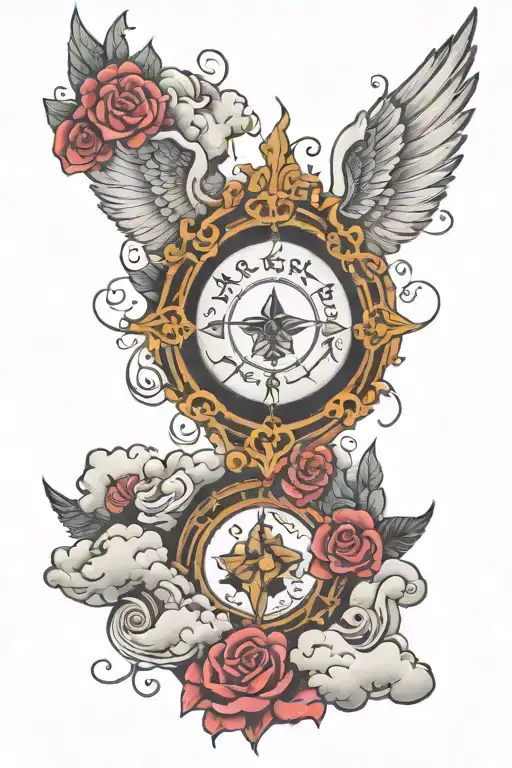 Quotes and Clouds surround nipple and go tattoo design idea