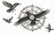 ravens flying clocks and compass  tattoo design idea